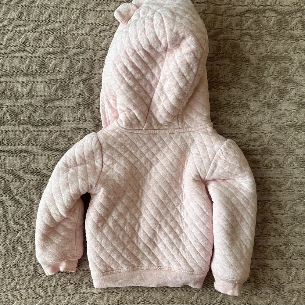EUC Carter’s Baby Girl Quilted Baby Bear Sherpa Lined Hoodie, Pink, 24 Months